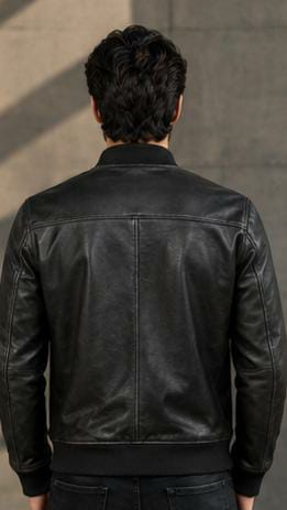 Men's Classic Plain Black Genuine Leather Jacket