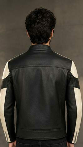Men's Contrast Sleeve Black & White Genuine Leather Jacket