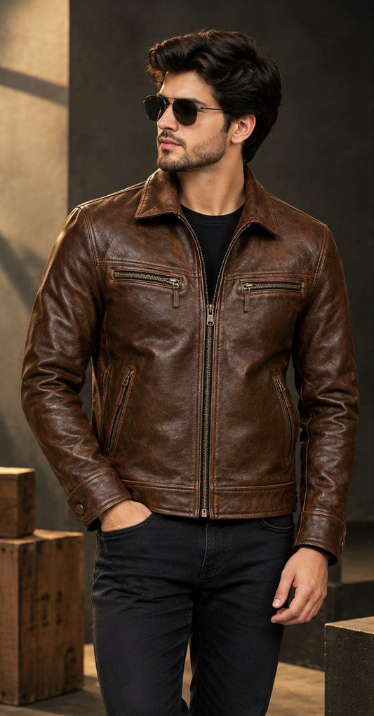 Classic Men's Genuine Leather Biker Jacket