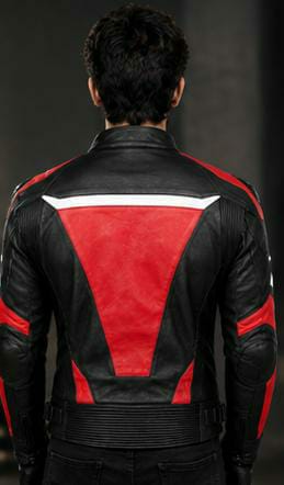 Men's Red & Black Colorblock Racing Genuine Leather Jacket