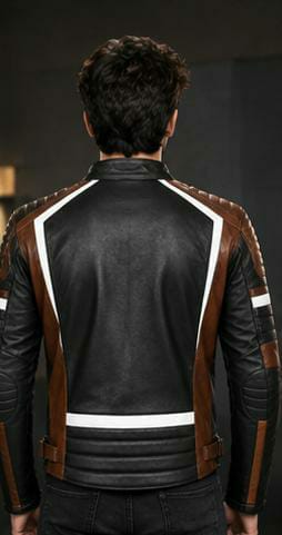 Men's Brown & Black Cafe Racer Genuine Leather Jacket