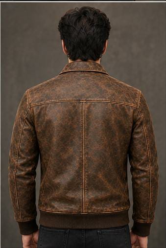 Men's Brown & Black Cafe Racer Genuine Leather Jacket