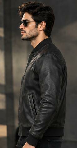 Men's Classic Plain Black Genuine Leather Jacket