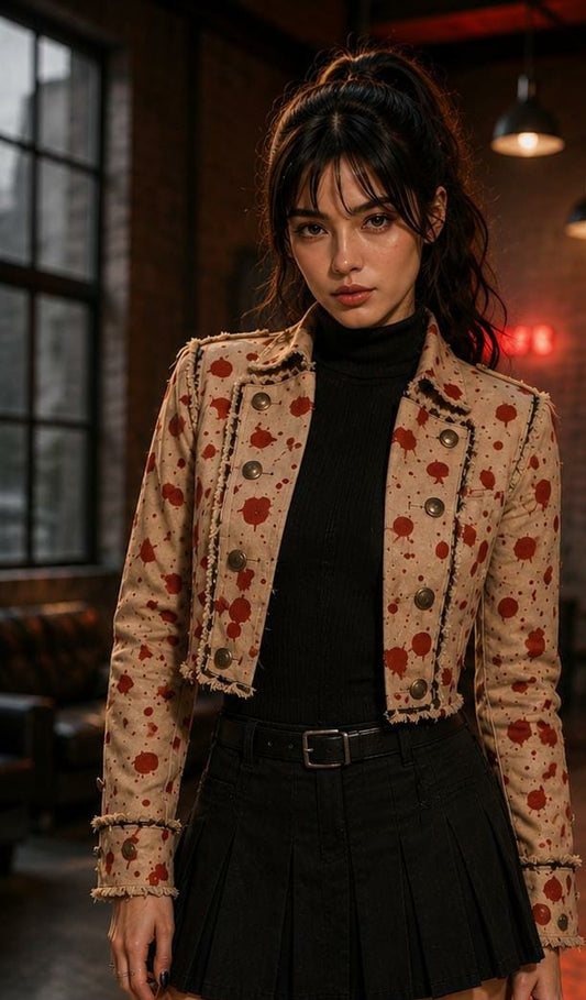 Blood Splatter Horror Jacket – Distressed Zombie Military Coat