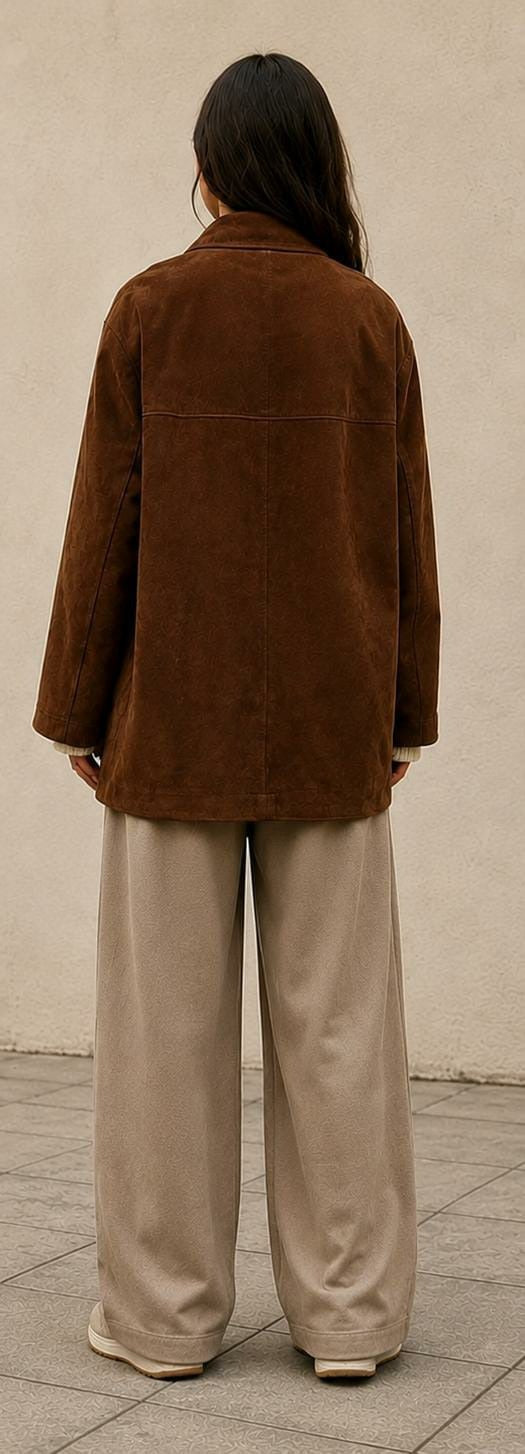 Women’s Brown Suede Leather Blazer – Oversized Western Jacket
